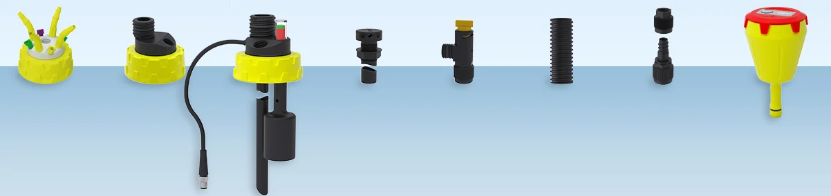Picture of different Waste Caps, fittings und ventilation valves